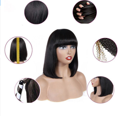 Human hair bob wig with bangs