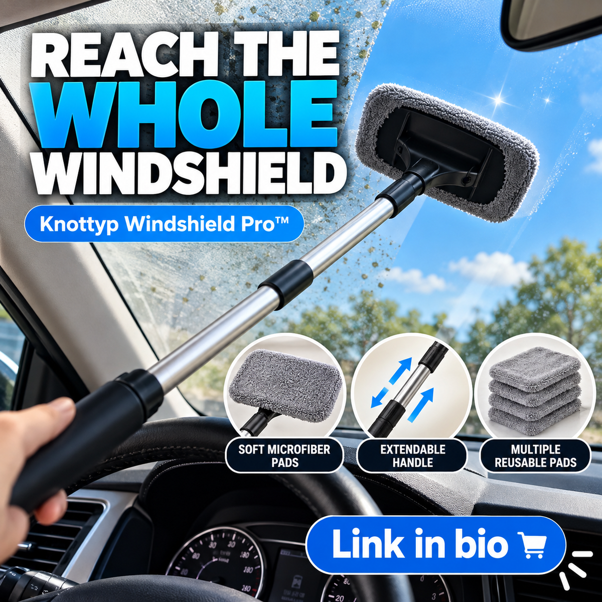 Knottyp Windshield Pro extendable microfiber car windshield cleaner